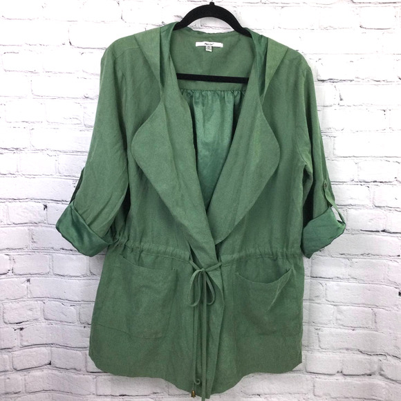 Papaya Women's Lightweight Hooded 3/4 Roll Up Long Sleeve Green Jacket M - Picture 11 of 11